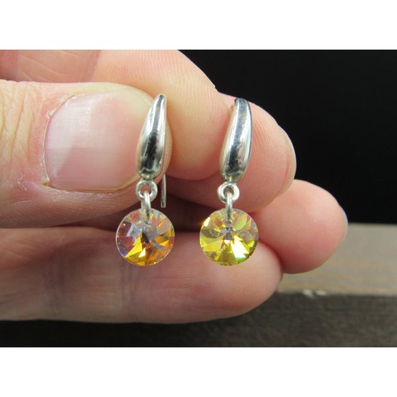 Sterling Silver Cute Small Colorful Round Crystals Earrings - Picture 1 of 4